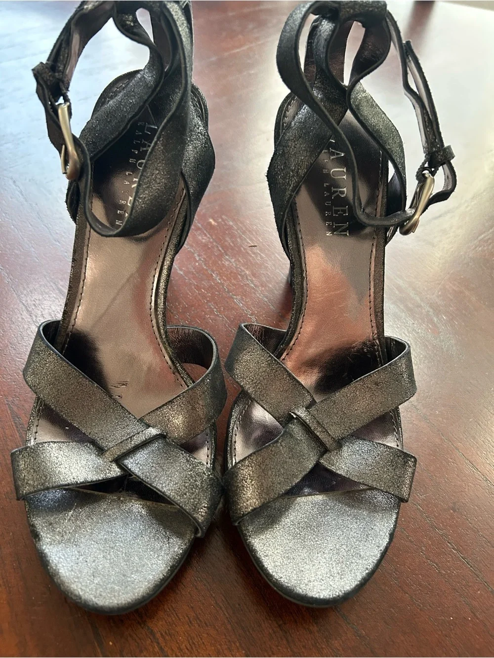 Ralph Lauren Shimmery Black Strappy High Heel Sandals size 6